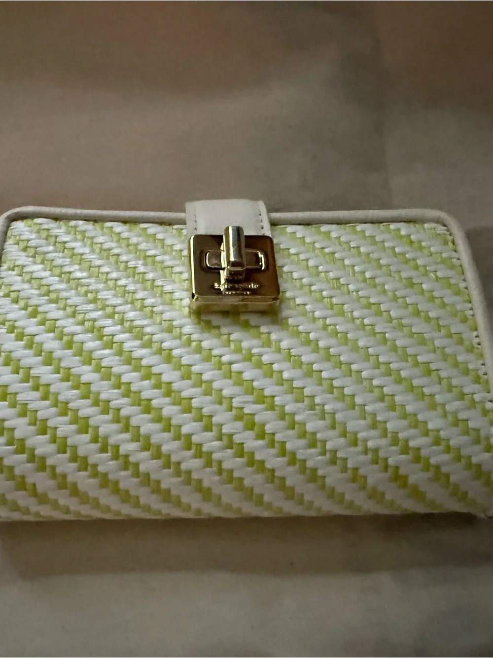 kate spade Lime & White Woven Turn-Lock Clutch